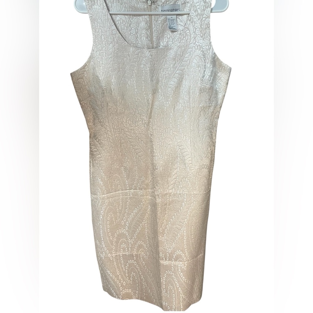 Cream Gold Brocade Midi Cocktail Dress Size 10 Large Bloomingdale’s